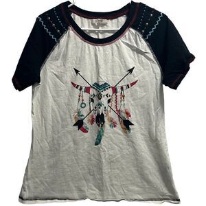 Delila Texas Size Large (L) Southwestern Bull Skull Embellished T-Shirt